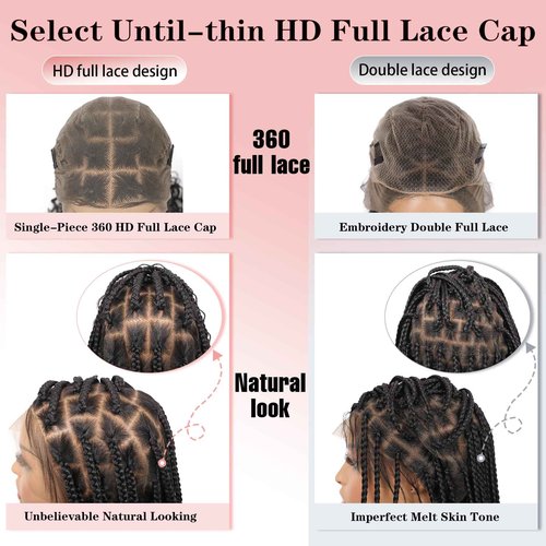 Zurffiy 360° HD Full Lace Knotless Boho Braided Wigs for Women Box Braid Wig With Baby Hair Premium Synthetic Braided Lace Front Wigs Natural Black 36 Inch