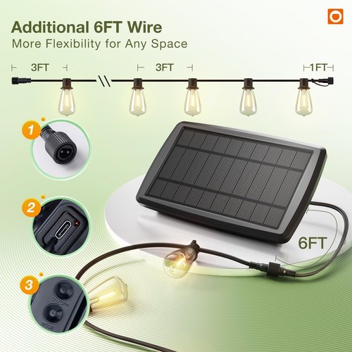 addlon 78(72+6) FT Solar String Lights Waterproof,Patio Lights Solar Powered with Remote & USB Port 3 Lighting Modes 24+2 LED Shatterproof Bulbs Outdoor Lights for Camping Backyard Garden