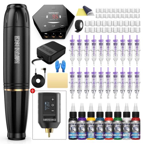 Wormhole Tattoo Multi-Functional Wireless and Wired Tattoo Gun Kit with Tattoo Power Supply and Wireless Tattoo Battery Tattoo Machine Kit Tattoo Kit Tattoo Pen Kit for Beginners