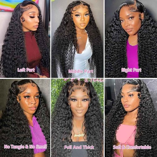 GCTGCT Water Wave Lace Front Wigs Human Hair 200 Density 13x6 HD Full Lace Frontal Wigs Pre Plucked Wet and Wavy Glueless Deep Curly Human Hair Wigs for Women Water Wave Frontal Wig 16 Inch