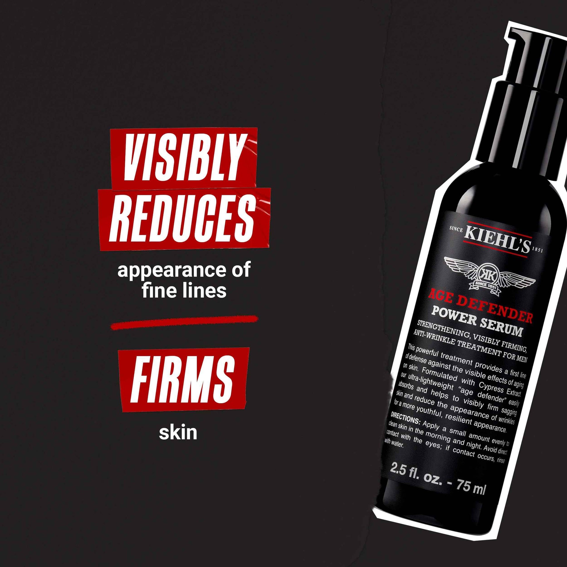 Kiehl's Age Defender Power Face Serum, Anti-Aging Firming Facial Serum for Men, Reduces Look of Fine Lines & Wrinkles, Quick-Absorbing, Lightweight, with Cypress Extract & Adenosine - 2.5 fl oz