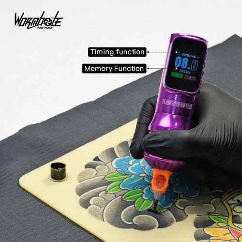 Wormhole Tattoo Gun Kit with Xtreme Tattoo Ink, Aluminum Alloy Wireless Tattoo Pen with Dot Working Mode for Professional Artist - Ink Cartridge System for Tattoos
