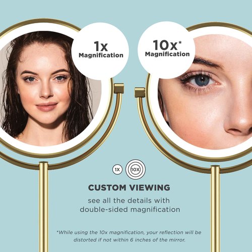 Conair Lighted Makeup Mirror, LED Vanity Mirror, 1X/10X Magnifying Mirror, Double Sided, Battery Operated in Brushed Brass