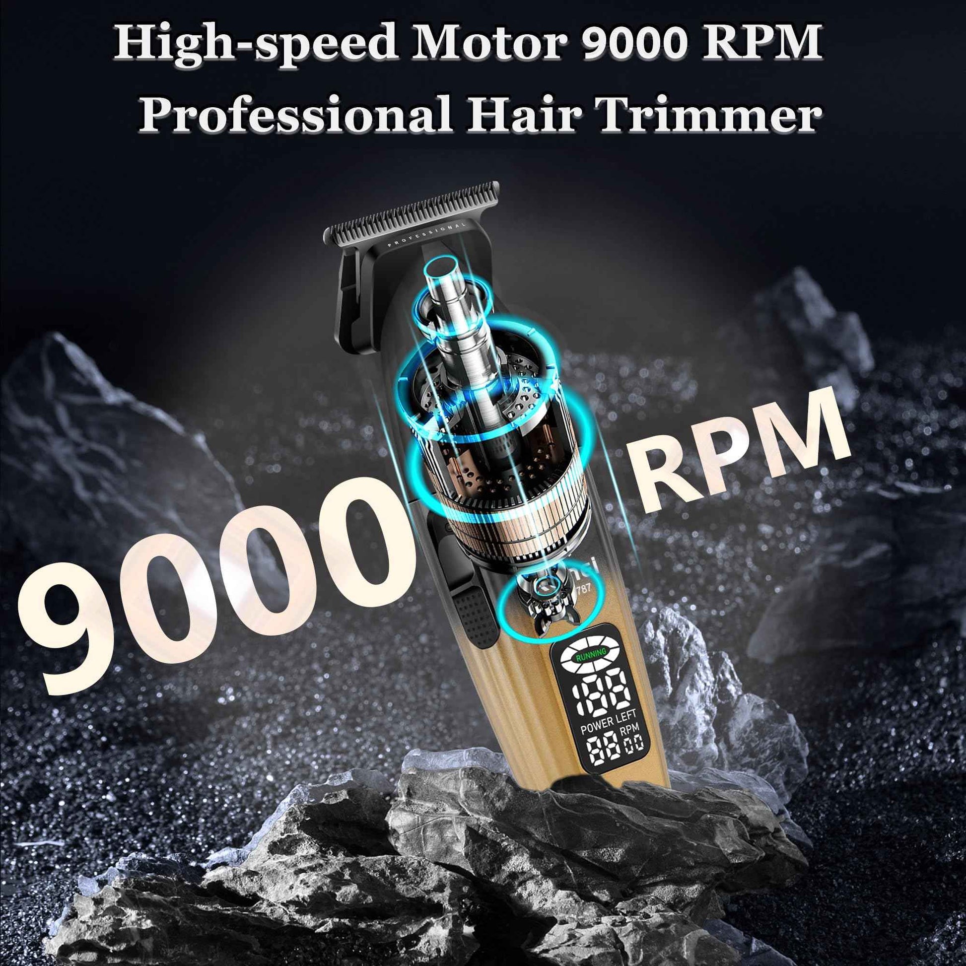 KEMEI 1787 Beard Trimmer for Men, Cordless Hair Trimmer with LED Display, 9000 RPM Hair Clippers for Barber with 2000 mAh Battery, DLC Coated T-Blade