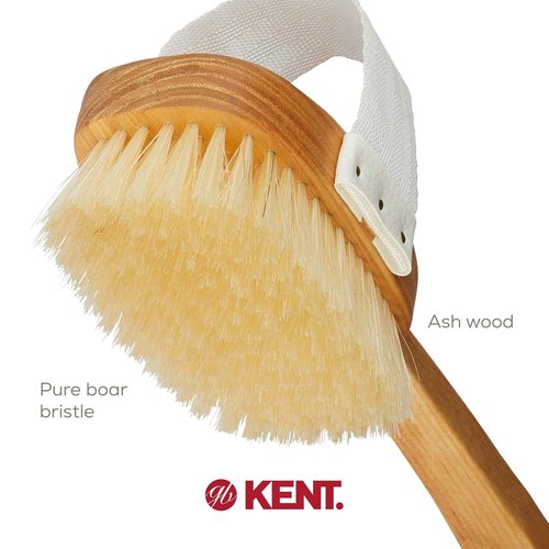 Kent FD3 Luxury Beechwood Body Scrubbing Exfoliating Bath/Shower Brush with 100% Pure White Bristle. Long Handle with Detachable Head, Wet/Dry Back and Skin Brushing, Body Exfoliator. Made in England