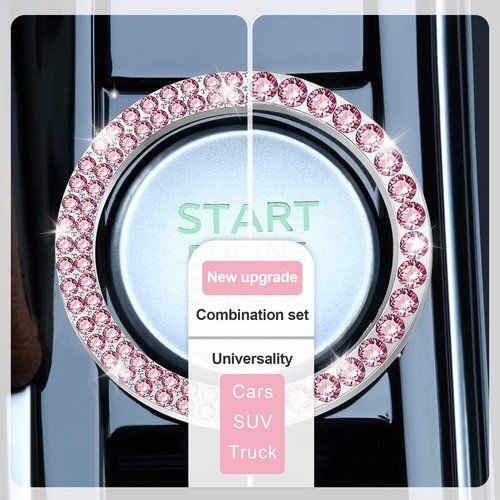 LivTee 2 PCS Crystal Combinatorial Rhinestone Car Engine Start Decoration Ring, Push to Start Button Cover Sticker, Bling Car Interior Accessories for Women, Automotive Decals, Pink