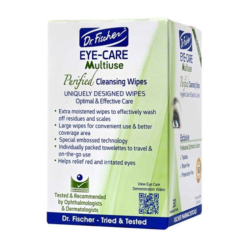 Dr. Fischer Eye Wipes - Hypoallergenic Eyelid Wipes for Everyday Eye Cleansing and Gentle Makeup Remover. (6 packs of 30 wipes each)