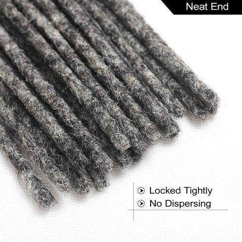 Salt and Pepper Loc Extensions Human Hair 0.6cm 8 Inch 60 Strands Nature Grey and Black Dreadlock Extensions Real Human hair for Women/Men/Kids Full Handmade Permanent Butterfly Gray locs