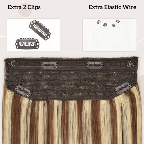 Invisible Wire Extensions Clip in Hair Extensions with Fish Line 20inch Wire Hair Extensions Real Human Hair 100g Ombre Highlights Brown to Blonde #4/613