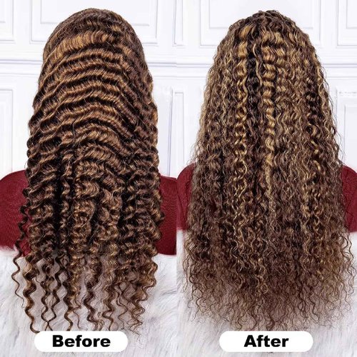 26inch 13x6 Lace Front Wigs Human Hair 4/27 Ombre deep Wave Lace Front Wigs Honey Blonde Curly Human Hair Wig HD Lace Frontal 180 Density