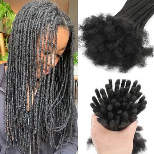 0.6cm 14 Inch Human Hair Locs Extensions 30 Strands Dreadlocs Extensions Real Human Hair Natural Black for Women Men Kids Full Handmade Permanent Human Hair Locs Can Be Dyed and Bleached