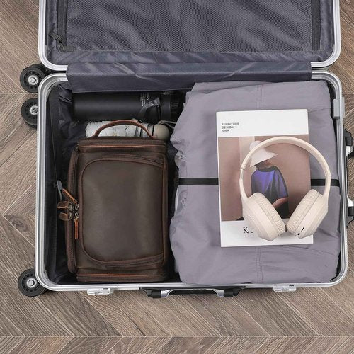 Polare Full Grain Leather Toiletry Case Bag Travel Dopp Kit Organizer Hanging Makeup Cosmetic Shaving Kit Wash Case for Men