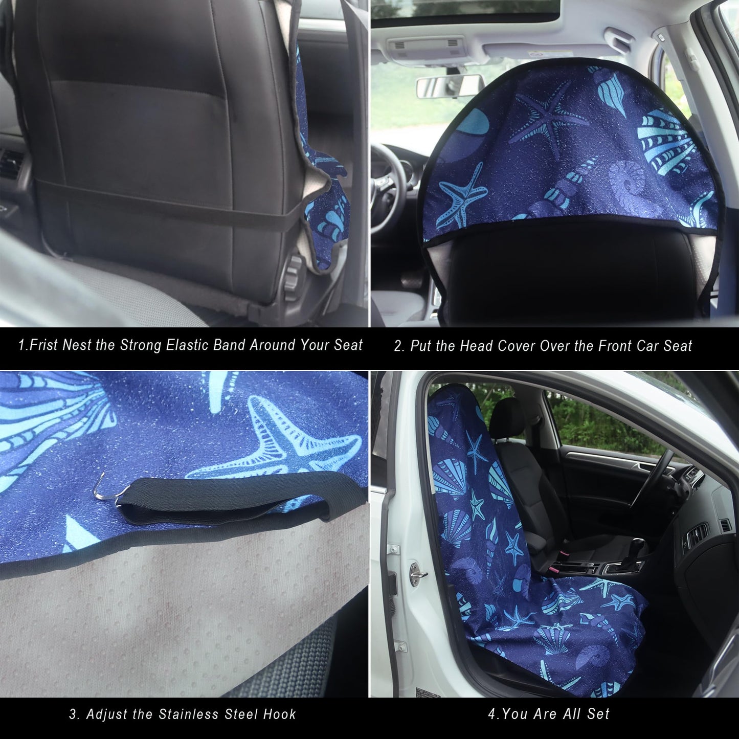 LoyaGour Car Seat Cover Protector Front Seats,for Gym Workout,Running,Swimming,Beach and Hiking,Waterproof Sweat Towel Bucket Seat Covers for Cars SUV Trucks (Conch Shells Starfish, 1Pcs)
