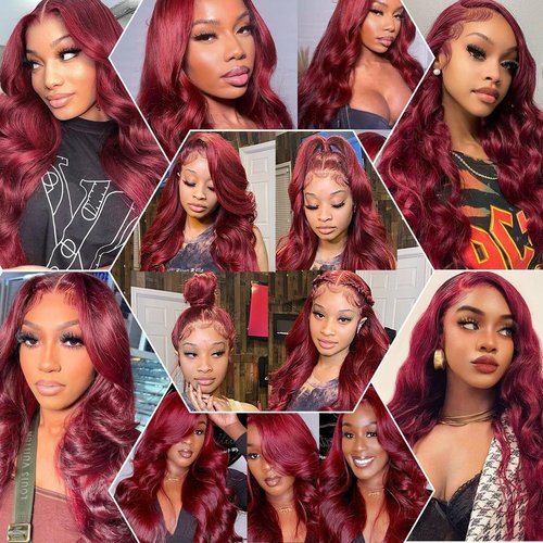 99J Burgundy Lace Front Wigs Human Hair 200 Density 30 Inch 13x4 Body Wave HD Lace Front Wigs Human Hair With Pre Plucked Glueless Red Wig Wine Red Lace Front Wigs