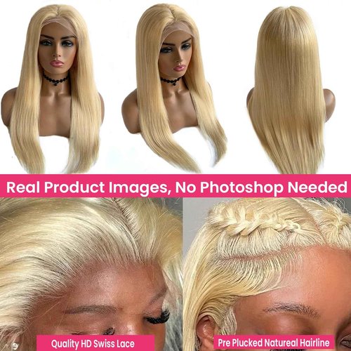 Licoville 613 Lace Front Wigs Human Hair 24 Inch Blonde HD Lace Front Wig 150% Density Straight 13x4 613 Lace Front Human Hair Wig for Black Women Pre Plucked Hairline