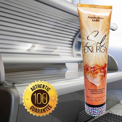 Australian Gold Sol Energy Tanning Lotion 10 oz - 18th Dimension Natural Bronzer DermaDark, Vitamin C & D, Bio-Active Minerals, Matte Finish, Skin Immunity Boost, Papaya Fragrance, Paraben-Free