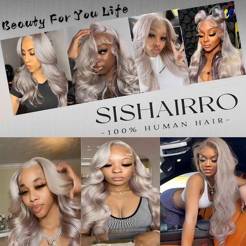SISHAIRRO Grey Lace Front Wigs Human Hair Pre Plucked with Natural Hairline 13x6 Glueless Wigs Human Hair 180 Density Highlight Body Wave Lace Frontal Wig 26 Inch