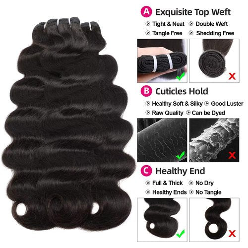 Lemoda Body Wave Virgin Human Hair Bundles 14 14 14 Inch Body Wave 100% Unprocessed Raw Human Hair Extensions Great Qanlity Hair Weave 3 Bundles Natural Black