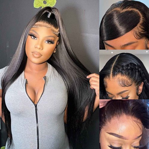 Miss Flower 250 Density 227g Large Lace Space 13x4 Ultra-thin Invisible SKINLIKE HD Full Frontal Wigs Human Hair Pre Plucked 20Inch Straight Lace Front Wigs Human Hair Wigs For Black Women