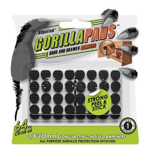 Slipstick GorillaBumperPads Premium Cabinet Door Bumpers 3/8” Round Non Slip Pads, Cabinet Stoppers, Bumpers for Drawers, Cupboards, Cutting Boards, Glass Tops, Picture Frames, 64 Gripper Dots