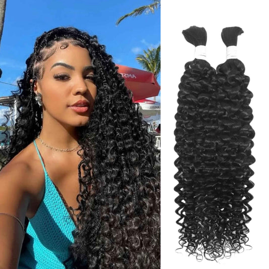 Human Braiding Hair for Boho Braids 20inch 100% human hair Water Wave Bulk Braiding Knotless No Weft Curly Bundles Human Hair Wet and Wavy Micro Hair Extensions Bulk 2 Bundles 100g hair Natural Color