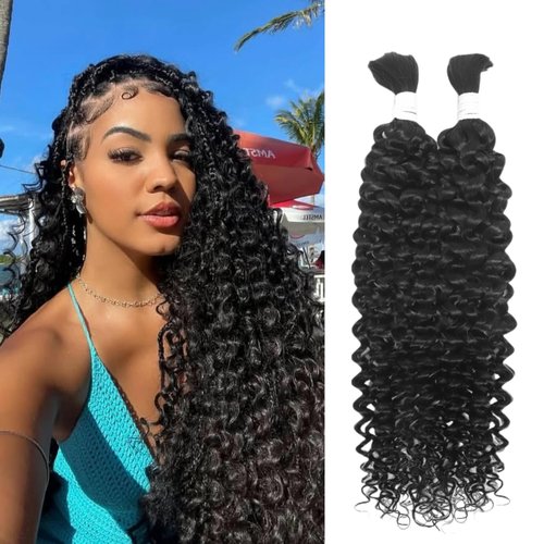 Human Braiding Hair for Boho Braids 26inch 100% human hair Water Wave Bulk Braiding Knotless No Weft Curly Bundles Human Hair Wet and Wavy Micro Hair Extensions Bulk 2 Bundles 100g hair Natural Color