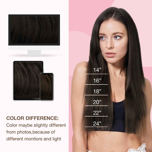 GOO GOO Sew in Hair Extensions Real Human Hair, Weft Hair Extensions Human Hair, 2 Dark Brown 20inch 105g, Weft Bundles Straight Silky Remy Hair