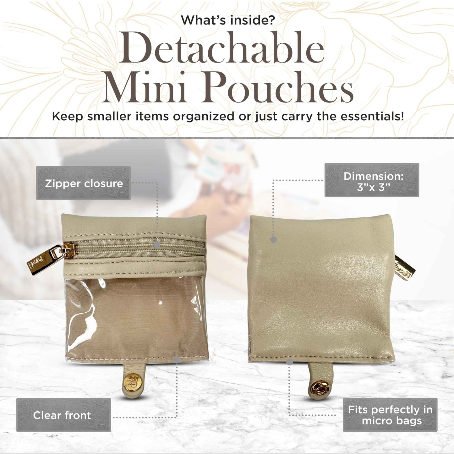 OFT 2024 LITTMINI Lighted Mirror Case - Small Makeup Bag with Detachable Mirror & Multiple Pouches for Organization - Vegan Leather, Mini Makeup Bag Ideal for Travel & Everyday Essentials (Latte)