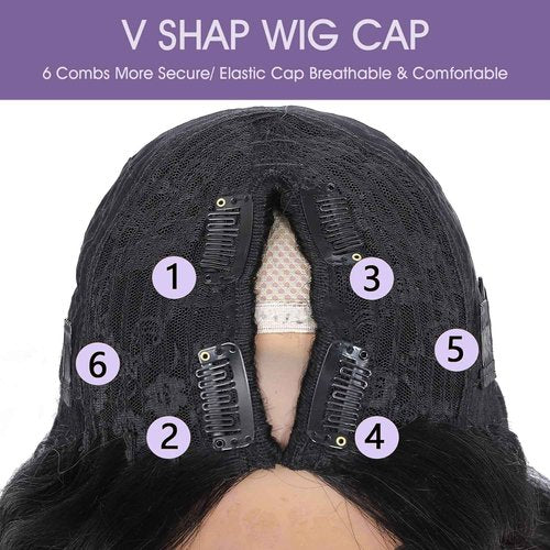 OQ Hair V Part Wig Human Hair Afro Curly Upgrade U Part With Adjustable Drawstring 180% Density V Shape Clip In Half Wig For Women Natural Color 18 Inch
