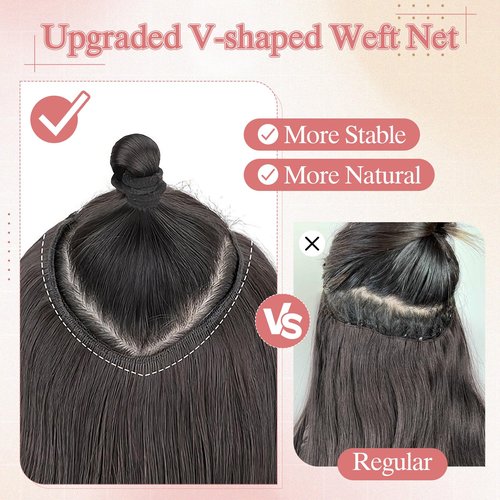 SEGO Pro One Pieces Clip in Hair Extensions Human Hair Upgraded V-Shaped 5 Clips in Hair Extensions Human Hair Long One Piece Hairpiece for Women,16 Inch,#4P27 Medium Brown mixed Dark Blonde,65g
