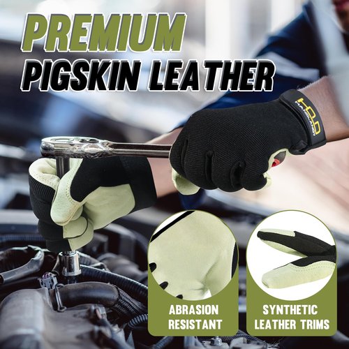 HANDLANDY Leather Work Gloves for Men & Women, Durable Glove for Gardening, Tig/Mig Welding, Construction, Chainsaw, Farm, Ranch. Utility, Firm Grip - White Black S