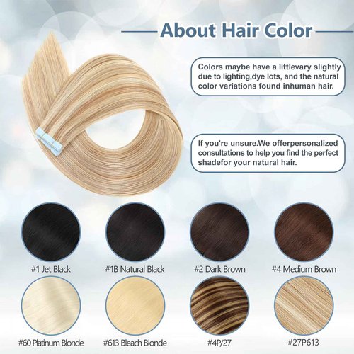 Tape in Hair Extensions Human Hair 100% Remy Hair 20pcs 50g/Pack Straight Seamless Invisible Skin Weft Extensions Easy to Apply and Style (Honey Blonde to Bleach Blonde,26 Inch)