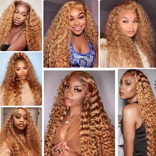 Fabimiya Human Hair Bundles 20 22 24 Inch Light Brown P27/30 Deep Wave Bundles Human Hair 100% Unprocessed Soft Sewn In Hair with Double Weft for Black Women
