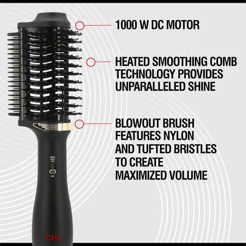 CHI Volume Styler, Blowout Brush for Amplified Volume, Heated Comb to Smoothen & Straighten Hair, 2-in-1 Hair Tool, Black