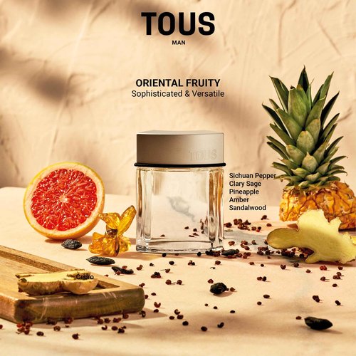 TOUS Eau De Toilette For Men, Elegant Fruity Woody Perfume for Man with Notes of Sage, White Musk, Cedarwood, and Sandalwood. Long-Lasting Fragrance for Daily Wear, 3.4 Fl Oz