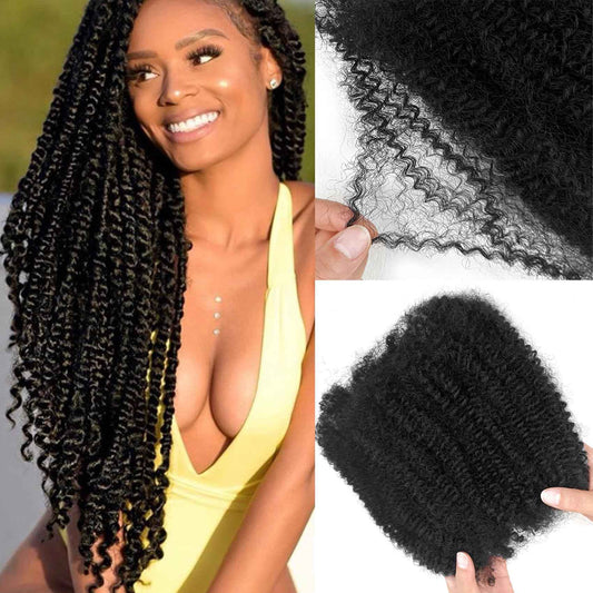 Human Hair for Twist 20 Inch Afro Kinkys Bulk Human Hair 2 Bundles for Dreadlock Extensions Repair Locs Afro Kinky-Curly Bulk for Mini Twist 100% Real HumanHair for Braiding (1B,40g/pack)