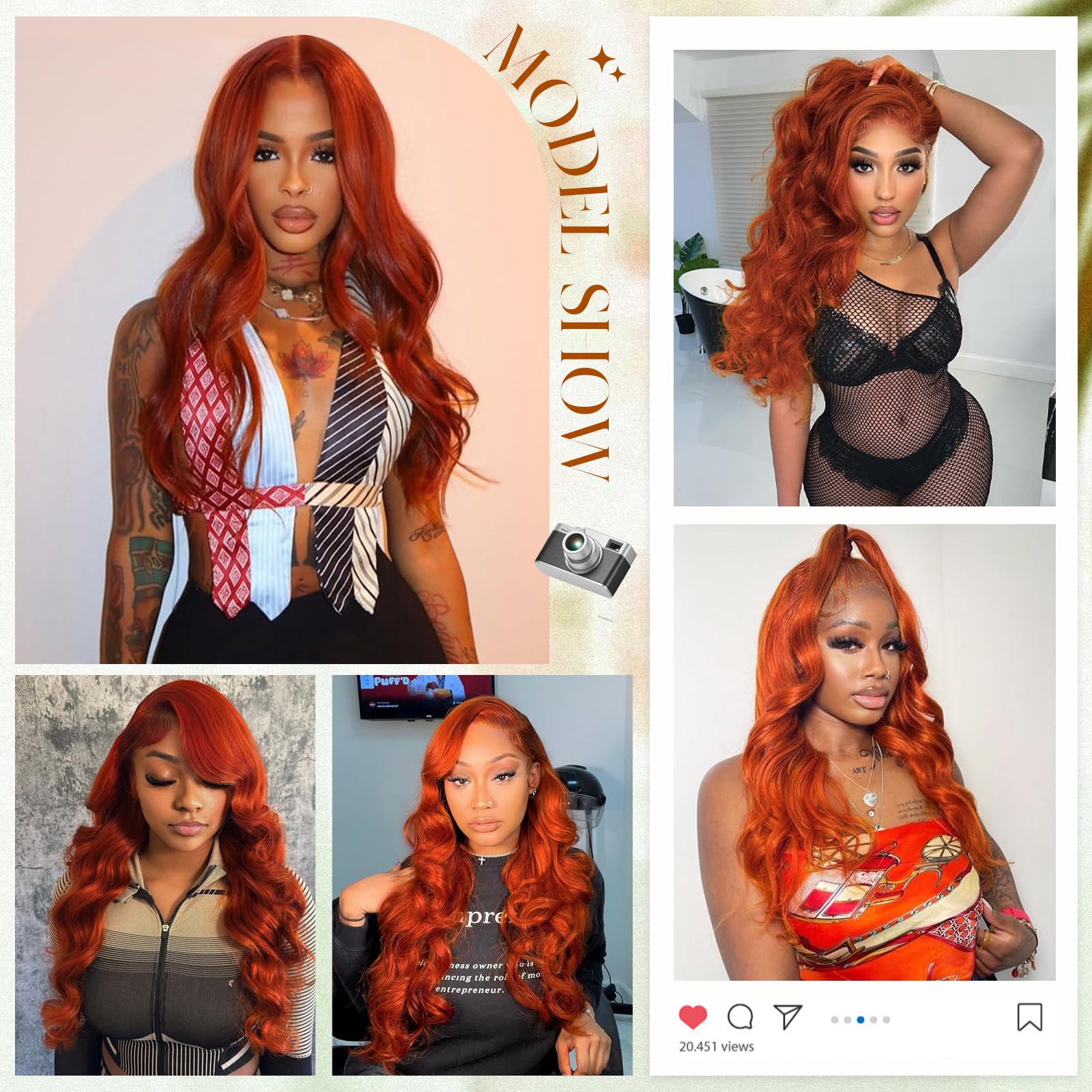 Ginger Lace Front Wigs Human Hair - 13x6 HD Body Wave Ginger Lace Frontal Wigs Human Hair Pre Plucked with Baby Hair, 180 Density Glueless Colored Wig Ginger Orange Wigs Human Hair for Women 22 inch