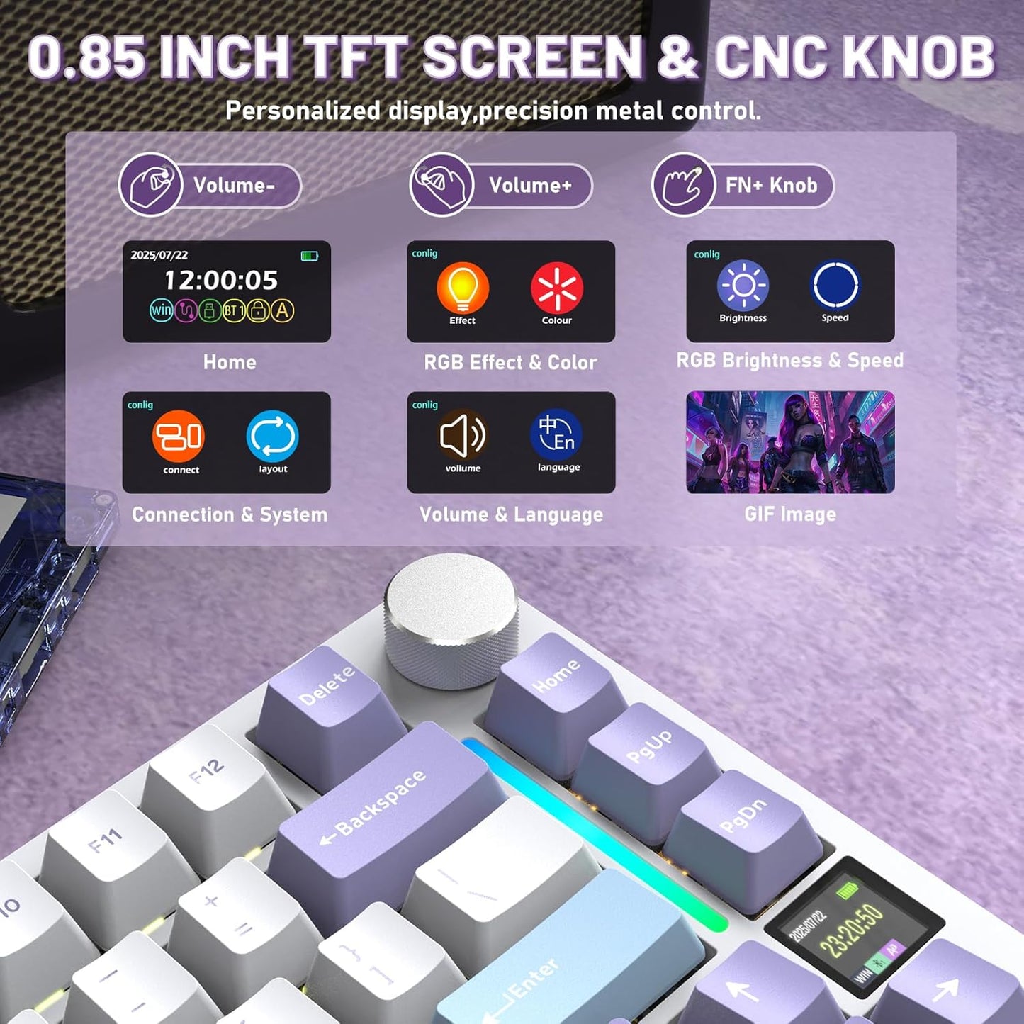 Attack Shark ajazz AK820 Wired Mechanical Gaming Keyboard with Volume Knob Hot Swappable 75% Gasket Keyboard 5-Layer Noise Absorbing Foam PBT Keycap Ice Blue Backlit Blue Switch for PC/Win/Mac-White