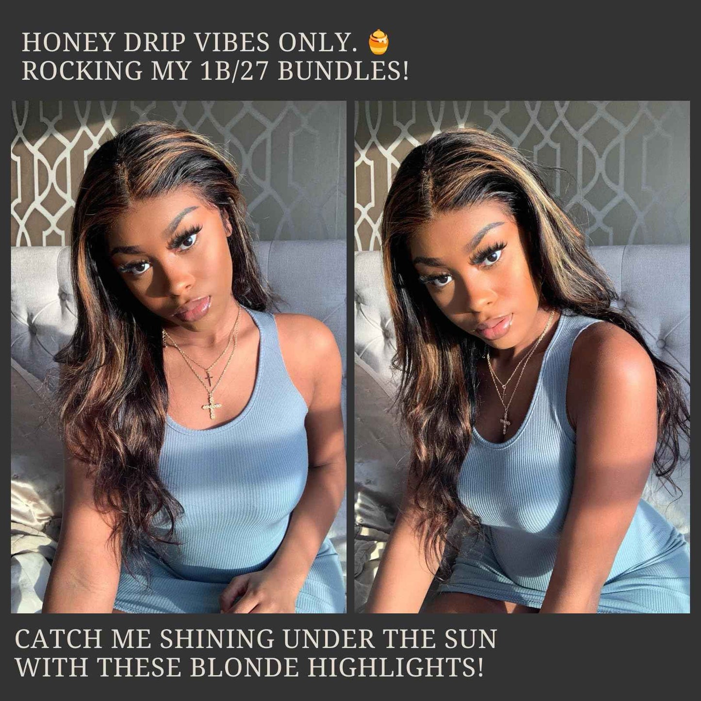 Honey Blonde Bundles with Closure Highlights Body Wave, 3 Highlighted Bundles with 4x4 Closure Human Hair, Ombre Balayage Piano Color Sew In Weaves 12A Brazilian Virgin Remy Hair 10 12 14+10 Inch