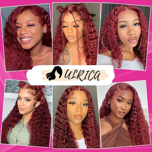 ULRICA Burgundy Wig Human Hair 30Inch Water Wave 99J Burgundy Lace Front Wigs Human Hair Wigs for Women 13x4 HD Lace Front Wigs Human Hair Pre Plucked Wine Red Wigs Burgundy Wig