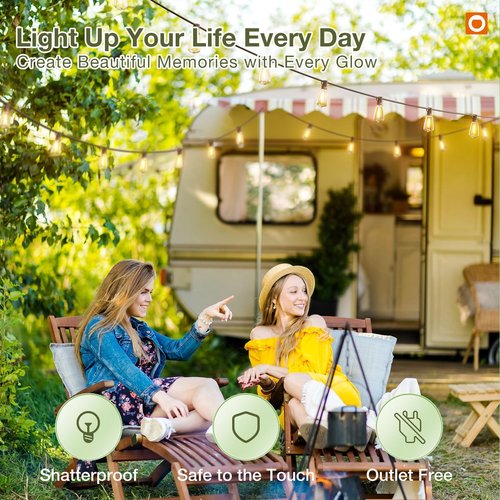 addlon 54(48+6) FT Solar String Lights Waterproof,Patio Lights Solar Powered with Remote& USB Port 24+2 LED Shatterproof Bulbs 3 Lighting Modes Outdoor Lights for Camping Backyard Garden