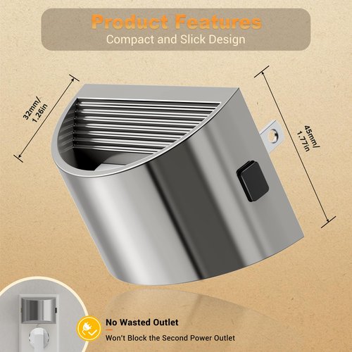 JandCase LED Night Lights Plug into Wall, 2 Pack Modern Night Lights, Dusk to Dawn Sensor Nightlight, 0-100LM Brightness Adjustable, 3000K Soft White(Silver)