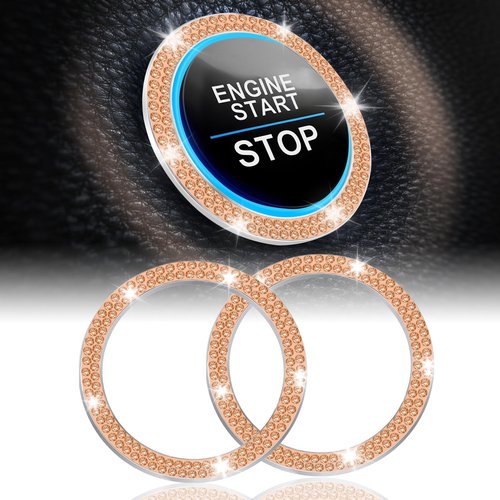 LivTee 2 PCS Crystal Double Rhinestone Car Engine Start Stop Decoration Ring, Bling Car Interior Accessories for Women, Push to Start Button Cover Sticker, Automotive Decals, Gold