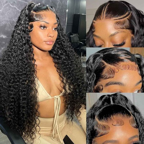 Deep Wave Lace Front Wigs Human Hair Wigs for Women 13×6 HD Lace Front Wigs Human Hair Pre Plucked with Baby Hair Deep Curly Lace Frontal Wigs Human Hair 180% Density 26 Inch