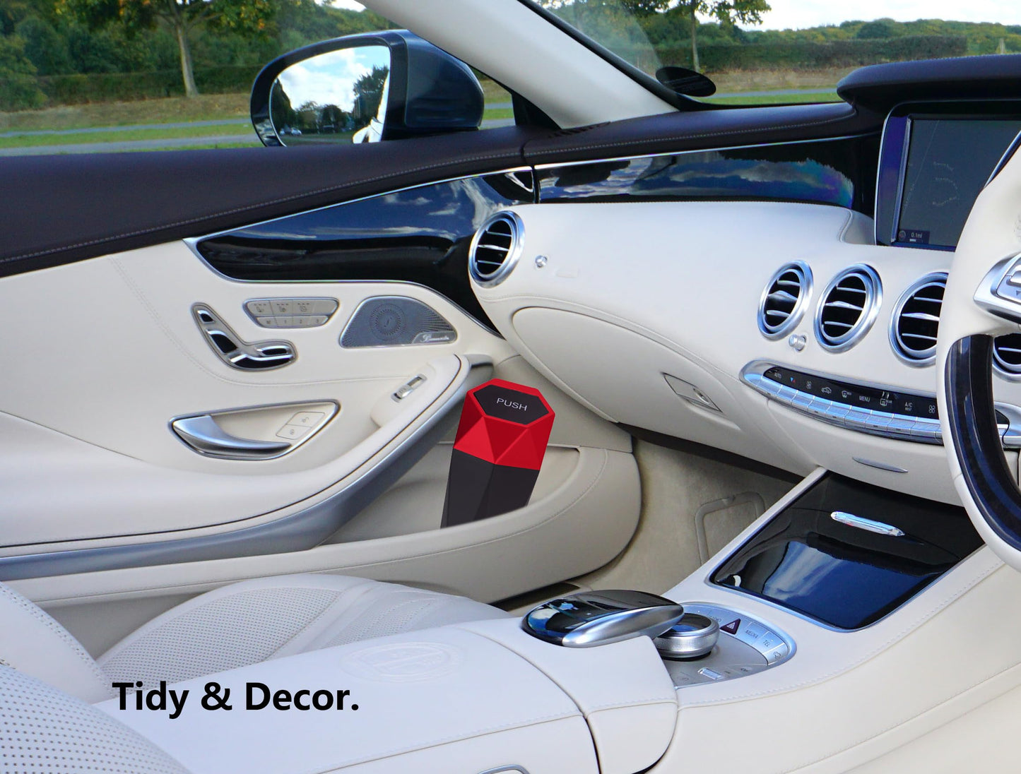 Ginsco Car Trash Can Cup Holder, Mini Car Trash Can with Lid, Car Accessories for Interior, Leakproof Small Trash Cup for Car, Home with Additional 2 ABS Hooks and 90pcs Trash Bags Red