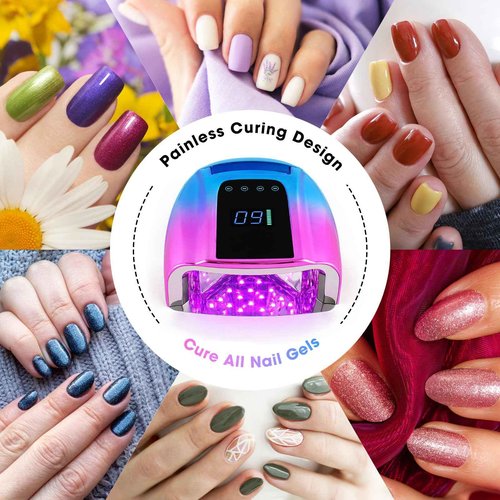 Professional Rechargeable 96W UV LED Portable Cordless UV Light for Nail Lamp Machine with Metal Base, Auto Sensor and 4 Timer Settings, Salon Quality UV Nail Light(Blue&Purple)
