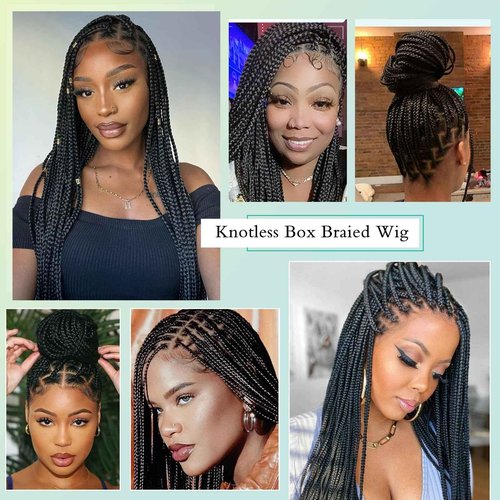 Fecihor Braided Wigs for Women Knotless Braided Lace Front Wigs with Baby Hair Box Braid Wig 13x8 Inches HD Lace Frontal Black Braided Wigs 36 inches