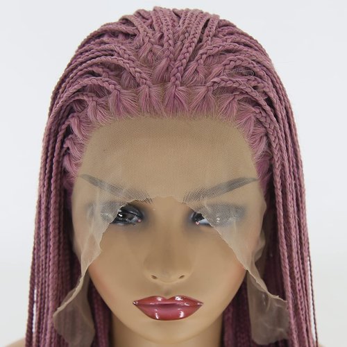 BTWTRY Purple Braided Wig Micro Braided Hair Synthetic Lace Front Wigs for Black Women Heat Resistant Fiber Hair Lavender Box Braids Wig African American Hair (24inch, Purple)