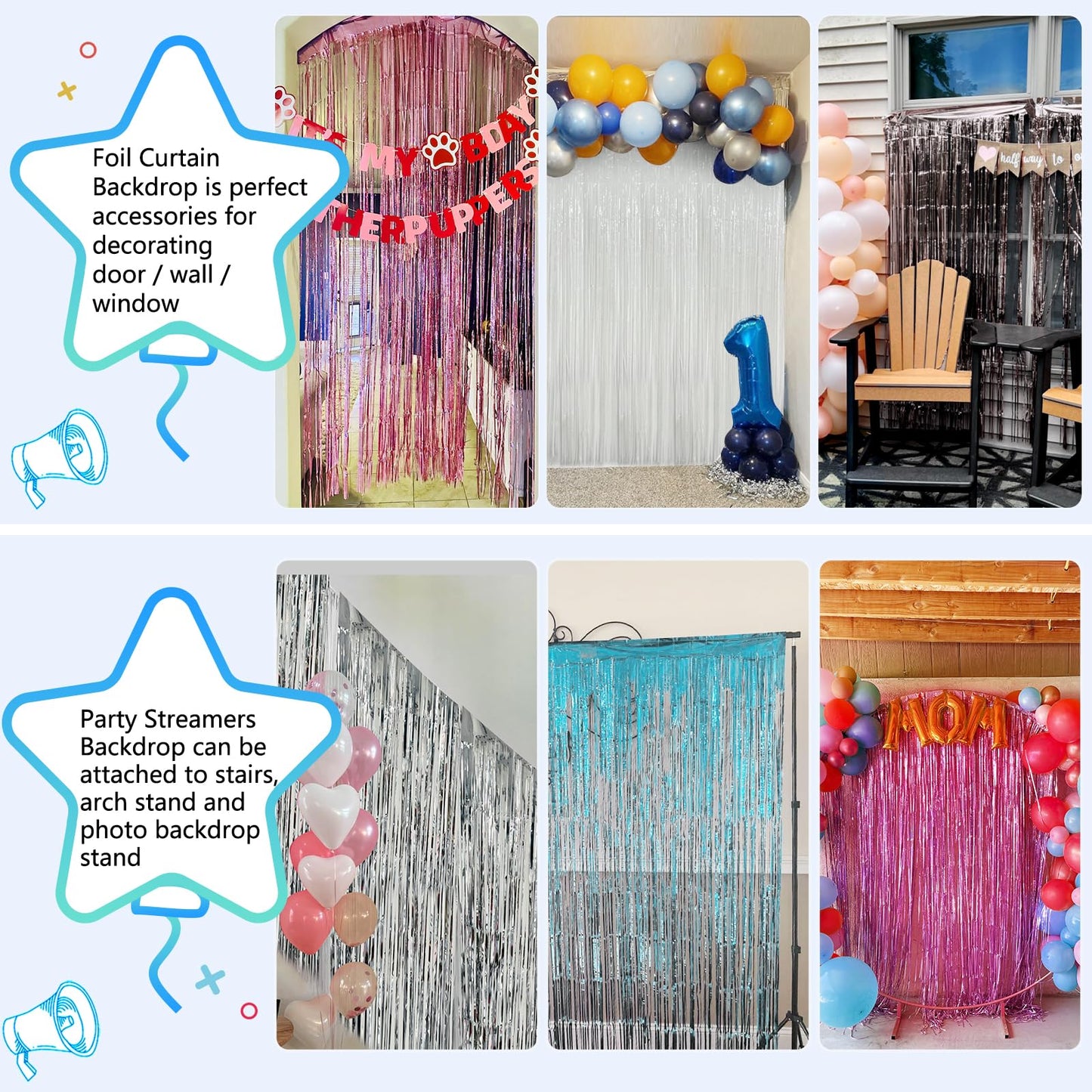 2 Pack Hot Pink Backdrop Party Decorations Tinsel Foil Fringe Curtain Backdrop Streamer Photo Booth for Wonmen Girl Pink Theme Princess Bachelorette Graduation Birthday Party Decorations