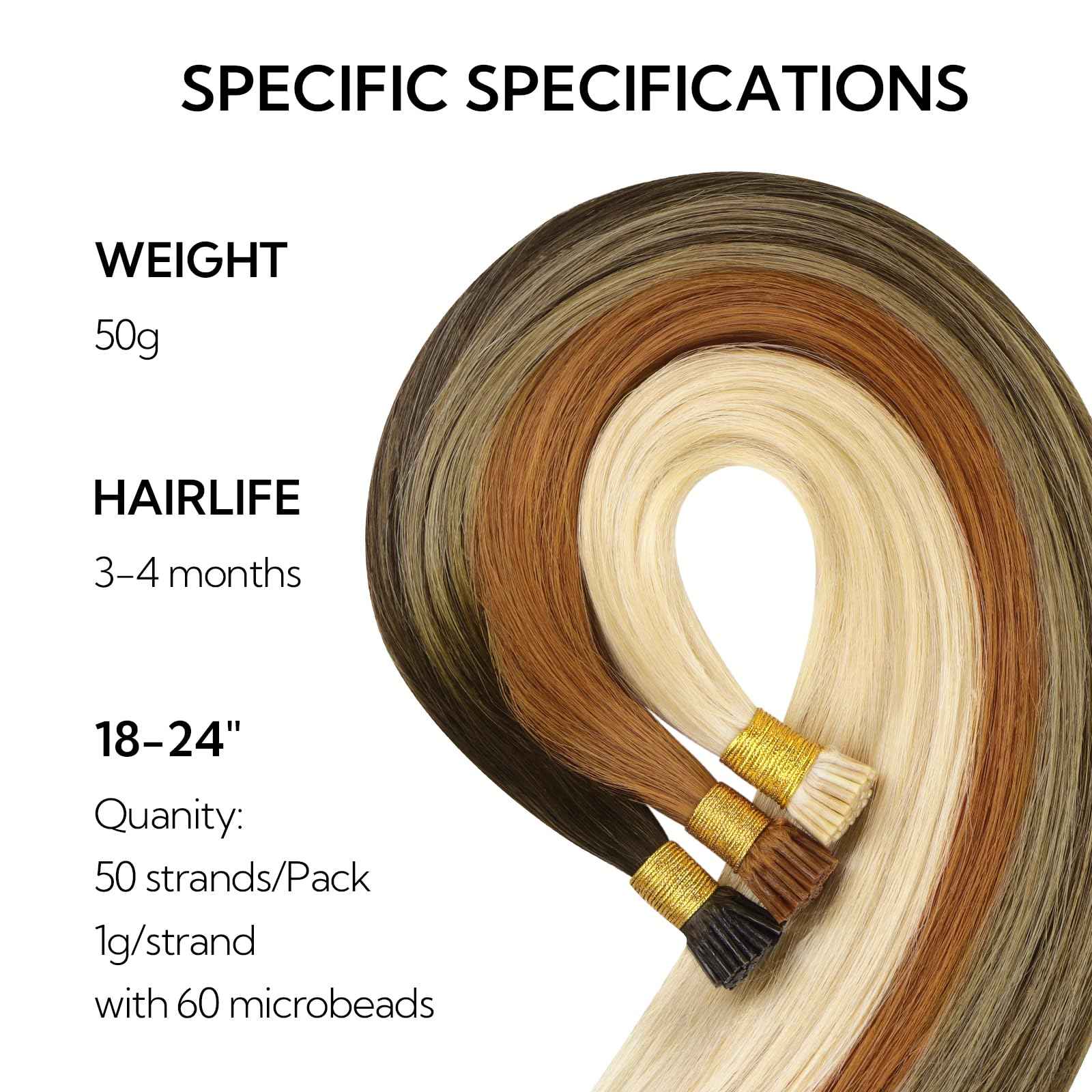 HOTBANANA I Tip Hair Extensions Human Hair, 18 Inch 50g 50s Auburn Ginger Pre Bonded ITip Hair Extensions Cold Fusion I Tip Extensions Straight I Tips Hair Extensions